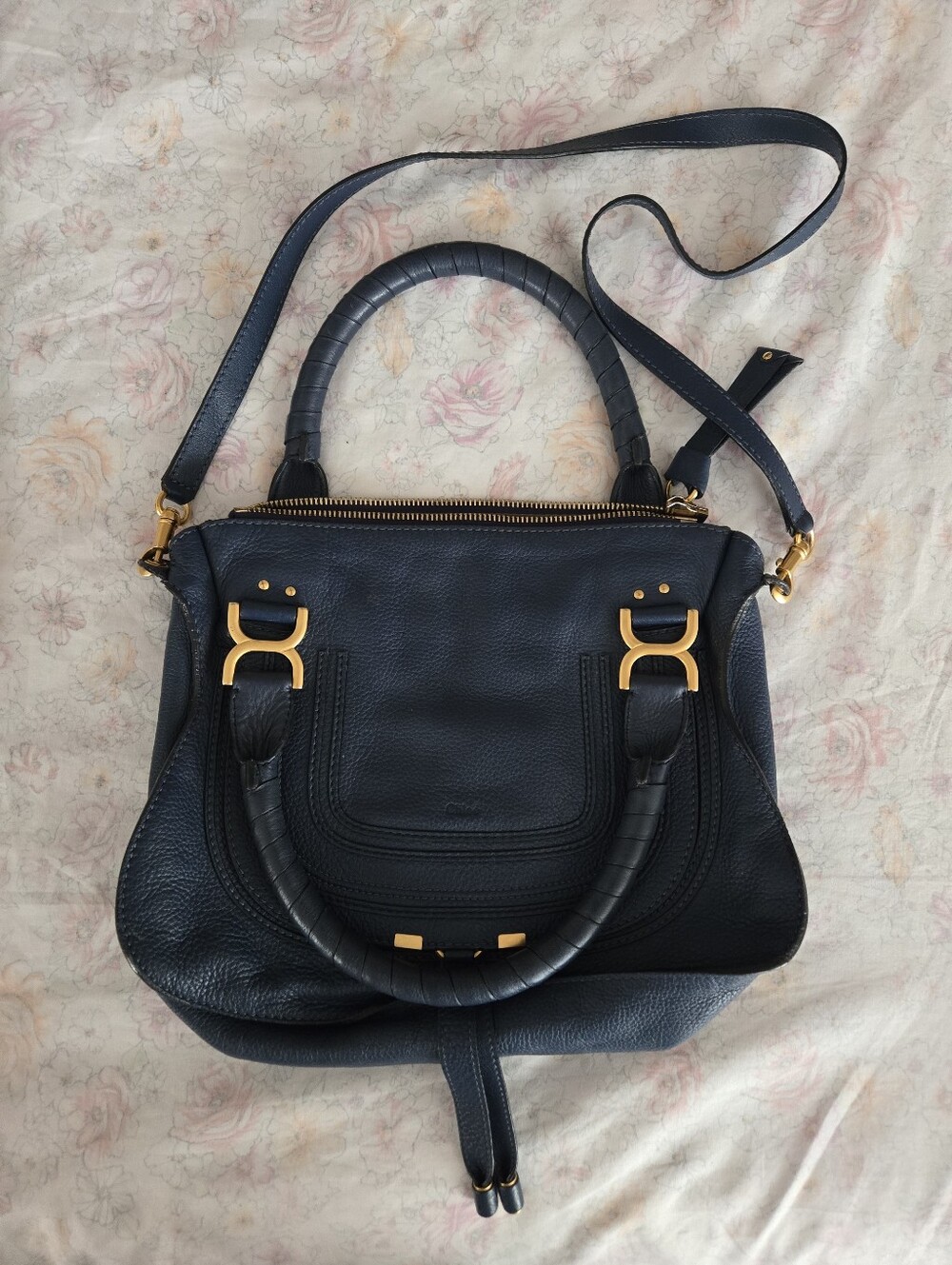 Chloe Marcie Saddlebag, Blue With Gold Hardware